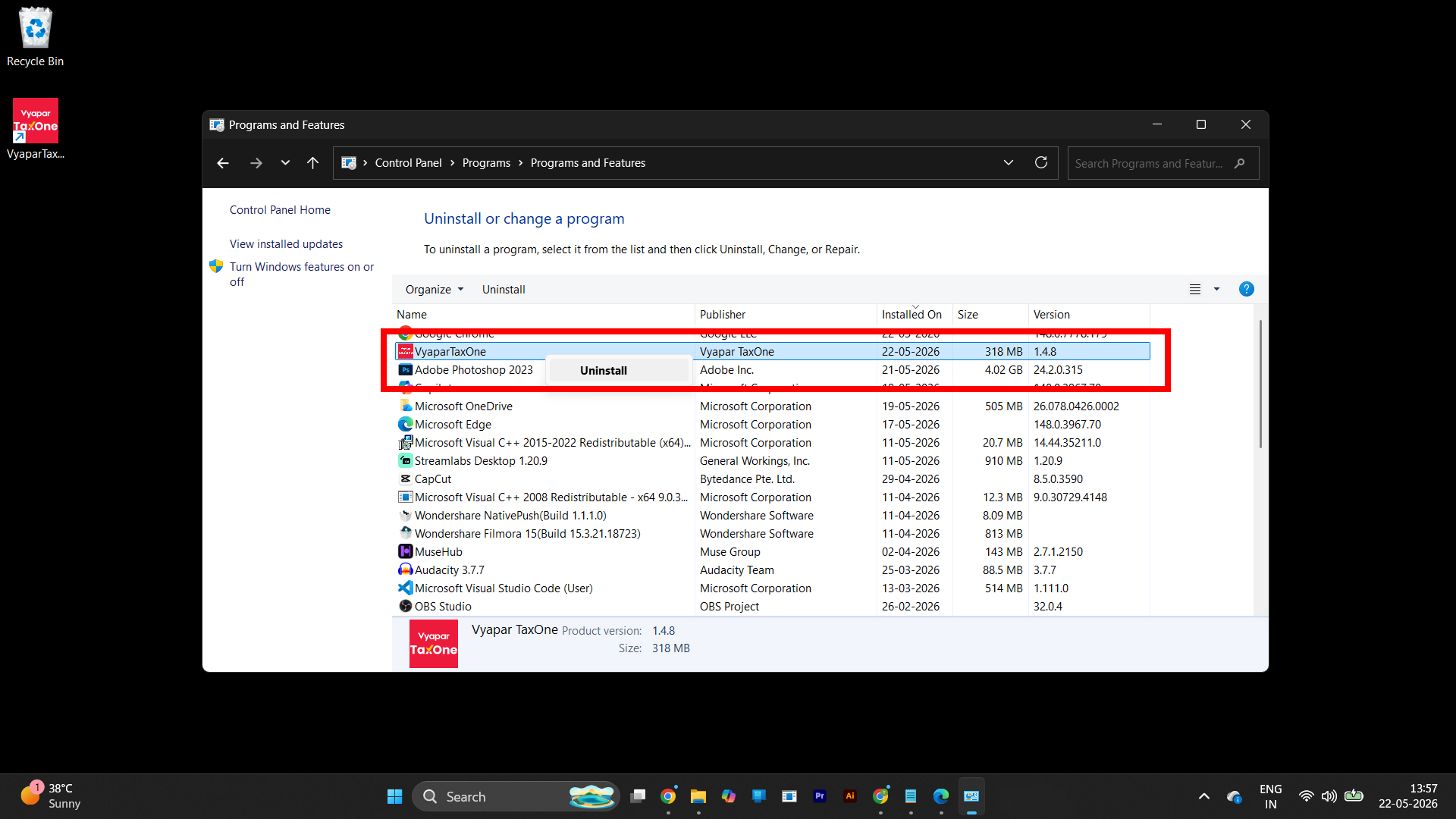 Uninstall from Control Panel