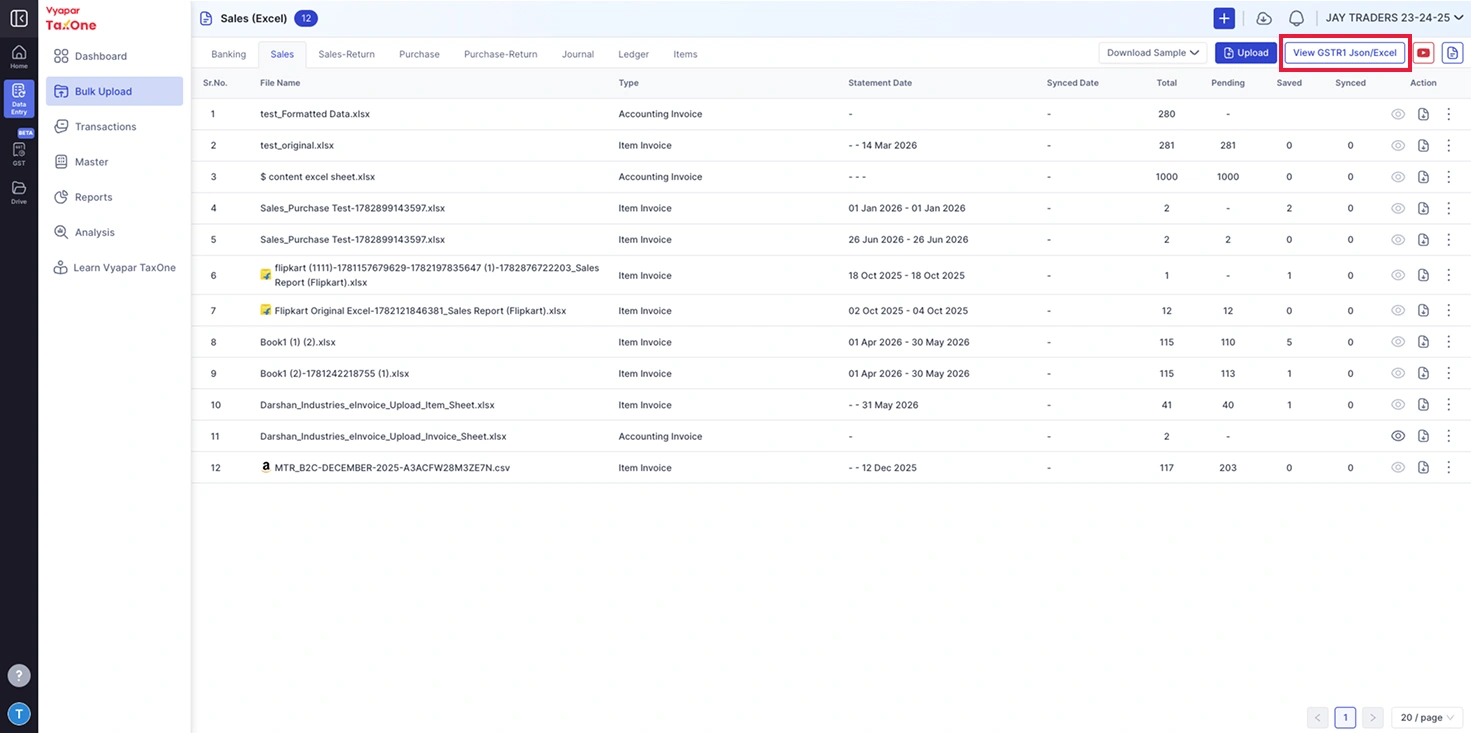 Step 2 - View GSTR1 Json/Excel Button