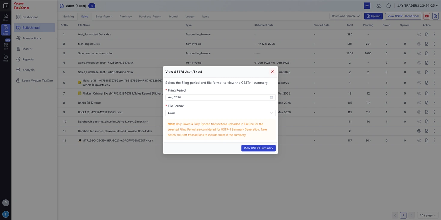Step 5 - View GSTR1 Summary Button